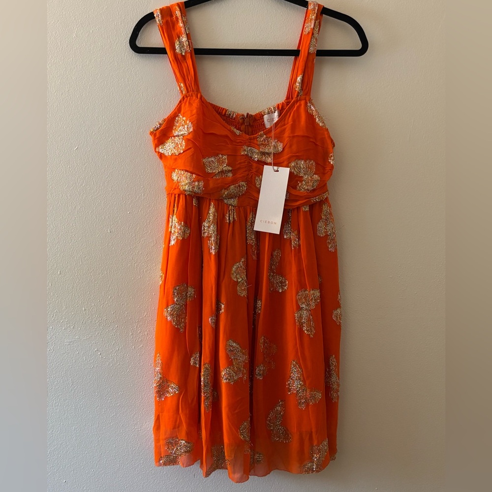 NWT Ciebon Orange & Metallic Dress